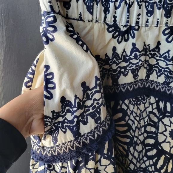 Anthropologie Love the Label Dagmar Ivory Navy Printed Sybille Skirt Small $295 - Picture 3 of 11